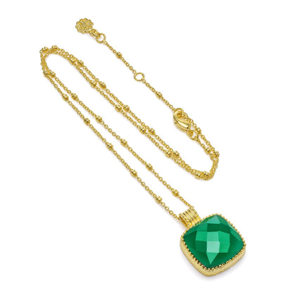 Tetra Large Square Gemstone Pendant: Green Onyx