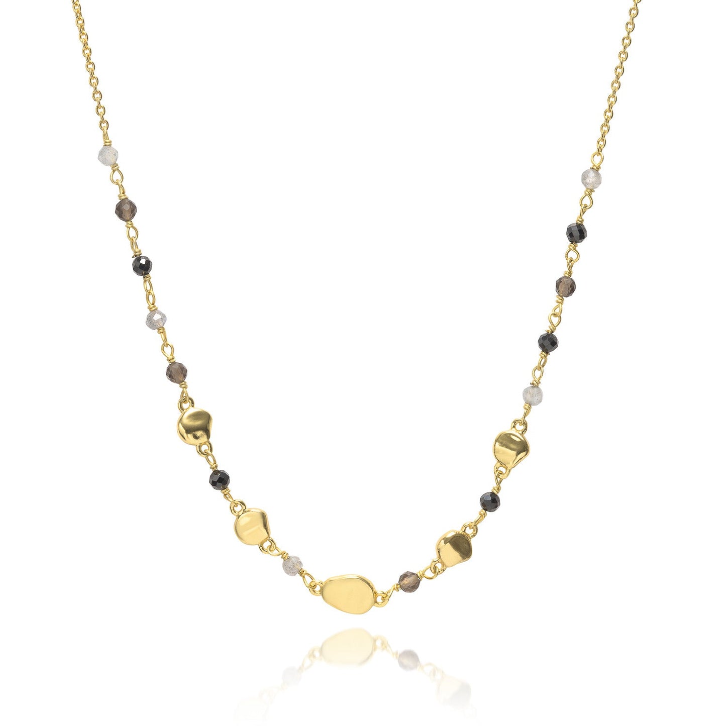 Sofia Nugget Necklace: Black Onyx, Smoky Quartz & Labradorite