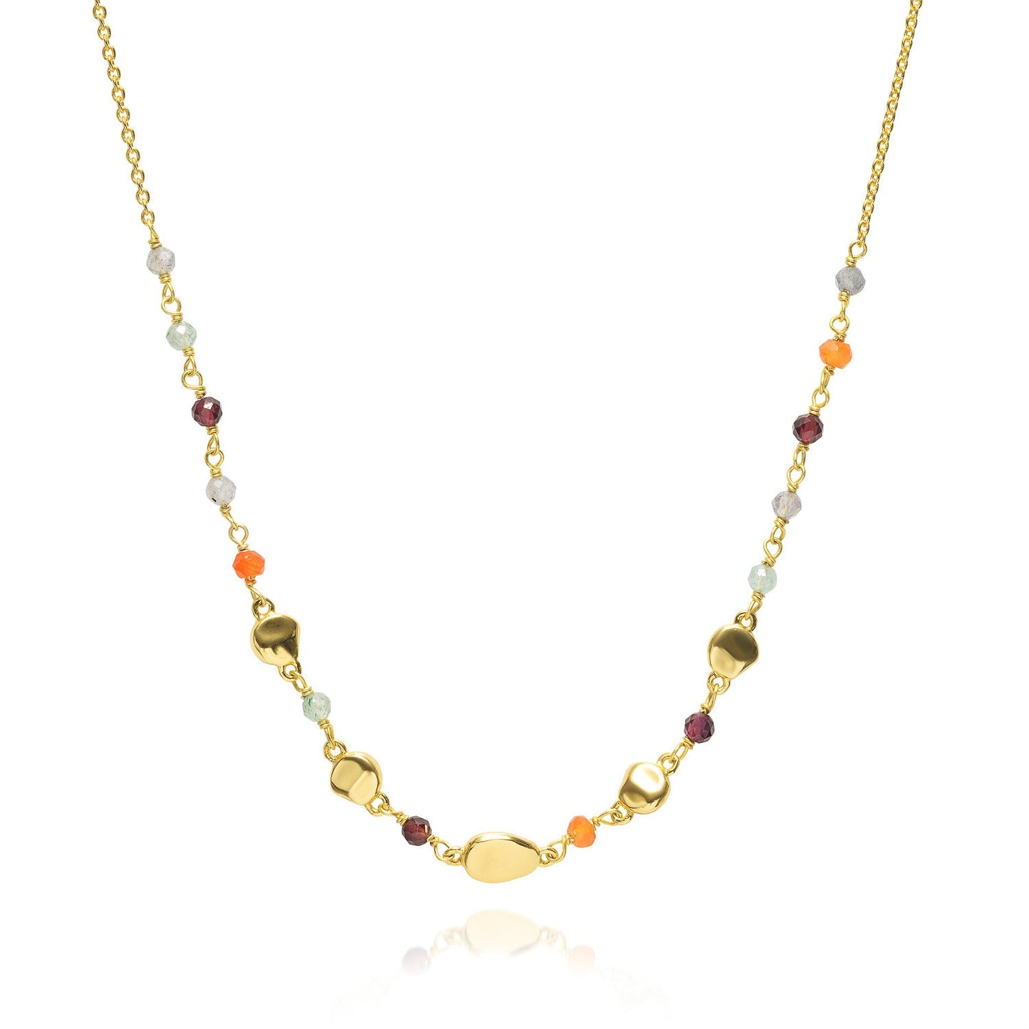 Sofia Nugget Necklace: Labradorite, Carnelian, Green Aventurine & Garnet