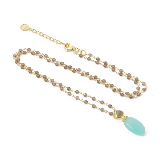 Persephone Double Gemstone Beaded Chain Necklace: Pariba Onyx & Smoky Quartz