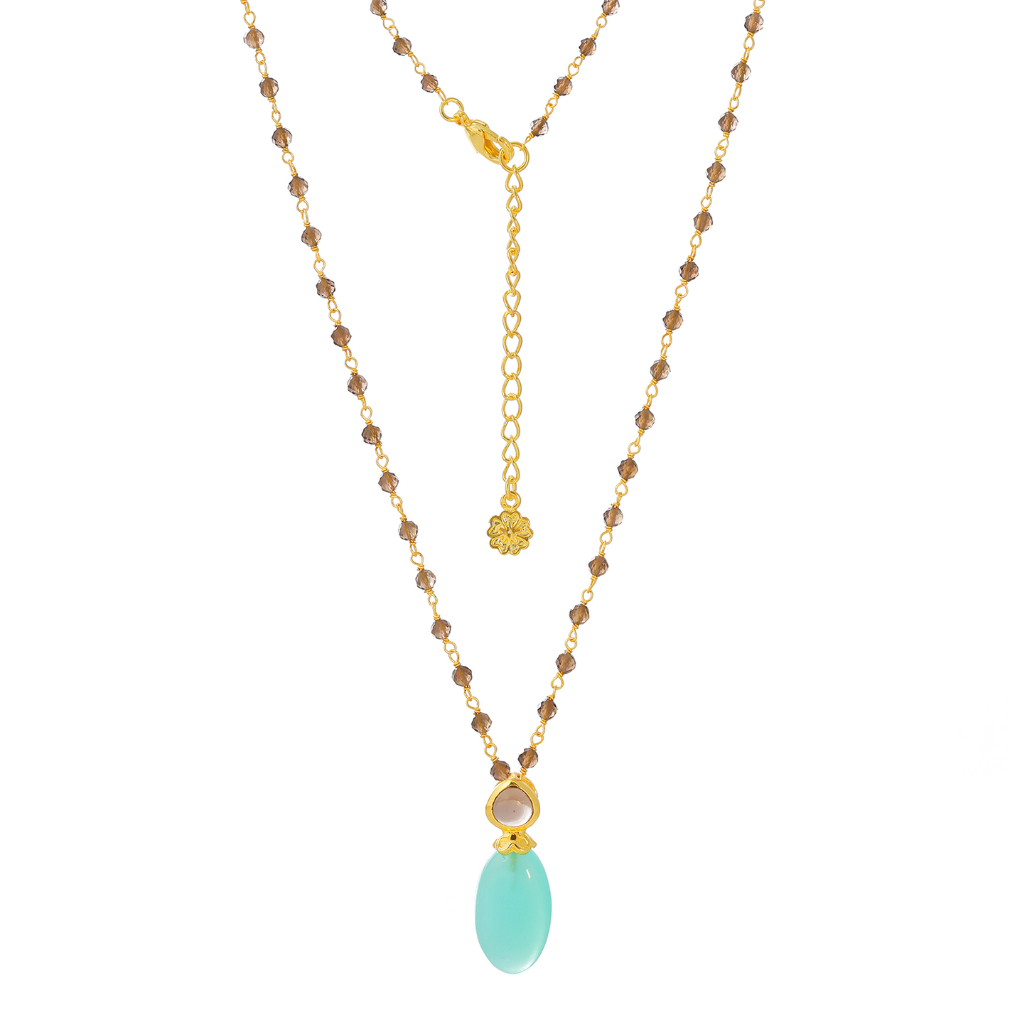 Persephone Double Gemstone Beaded Chain Necklace: Pariba Onyx & Smoky Quartz