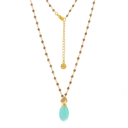 Persephone Double Gemstone Beaded Chain Necklace: Pariba Onyx & Smoky Quartz