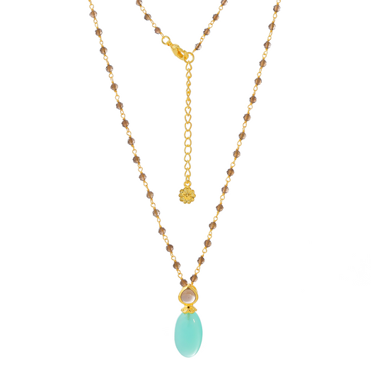 Persephone Double Gemstone Beaded Chain Necklace: Pariba Onyx & Smoky Quartz