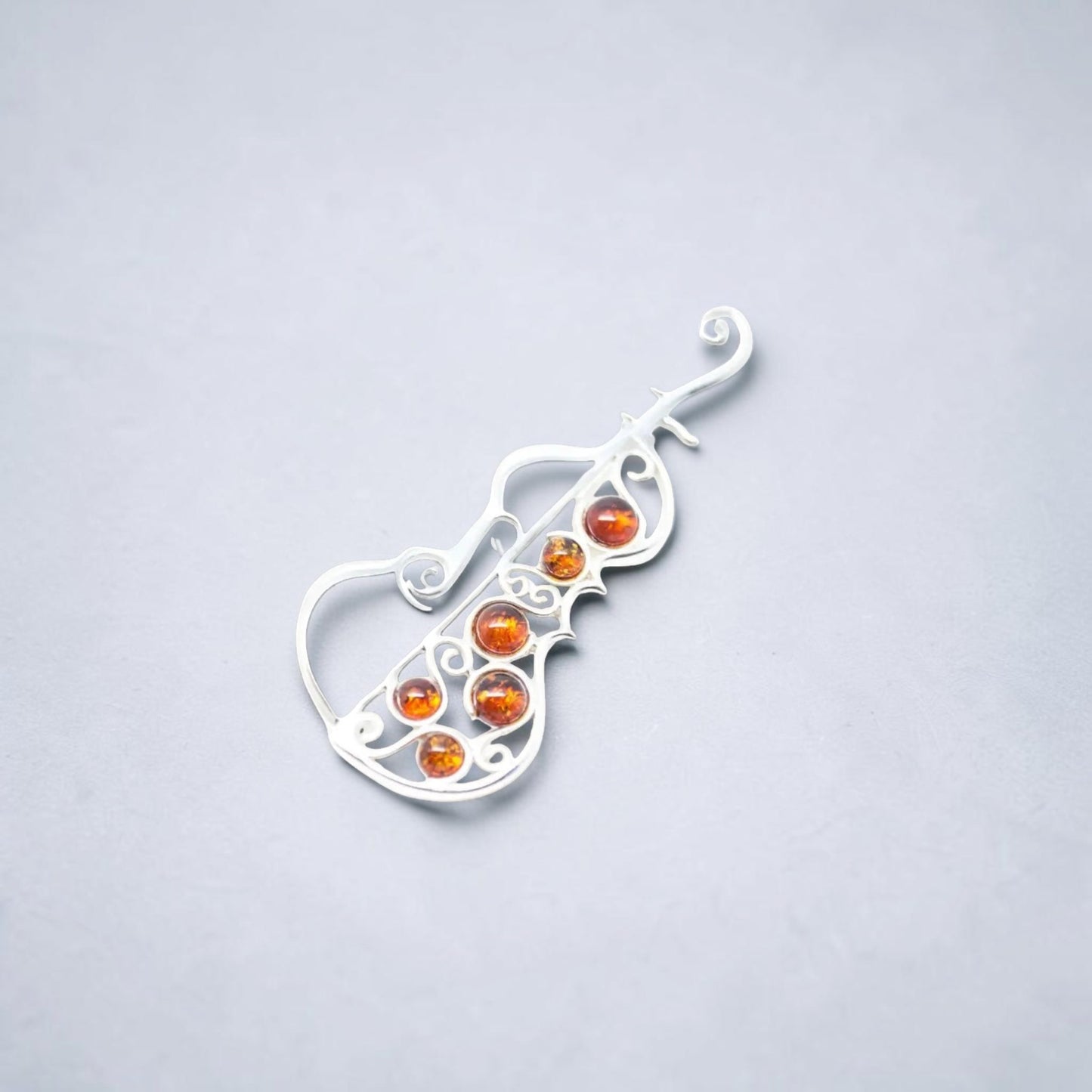 Amber Cello Pin Brooch