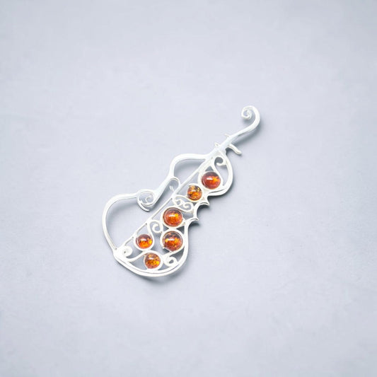 Amber Cello Pin Brooch