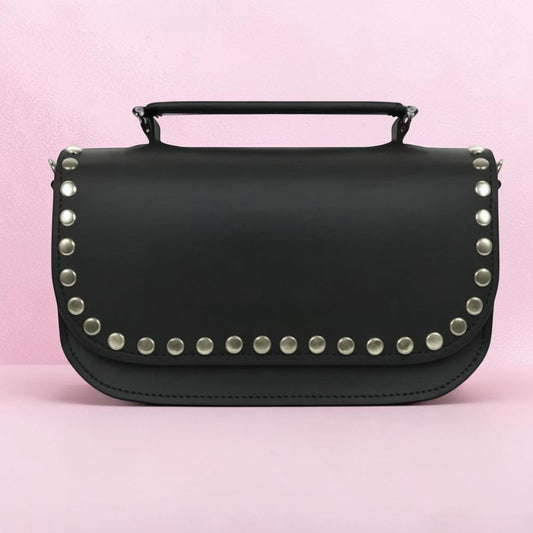 Aura Handmade Leather Bag - Black Studded