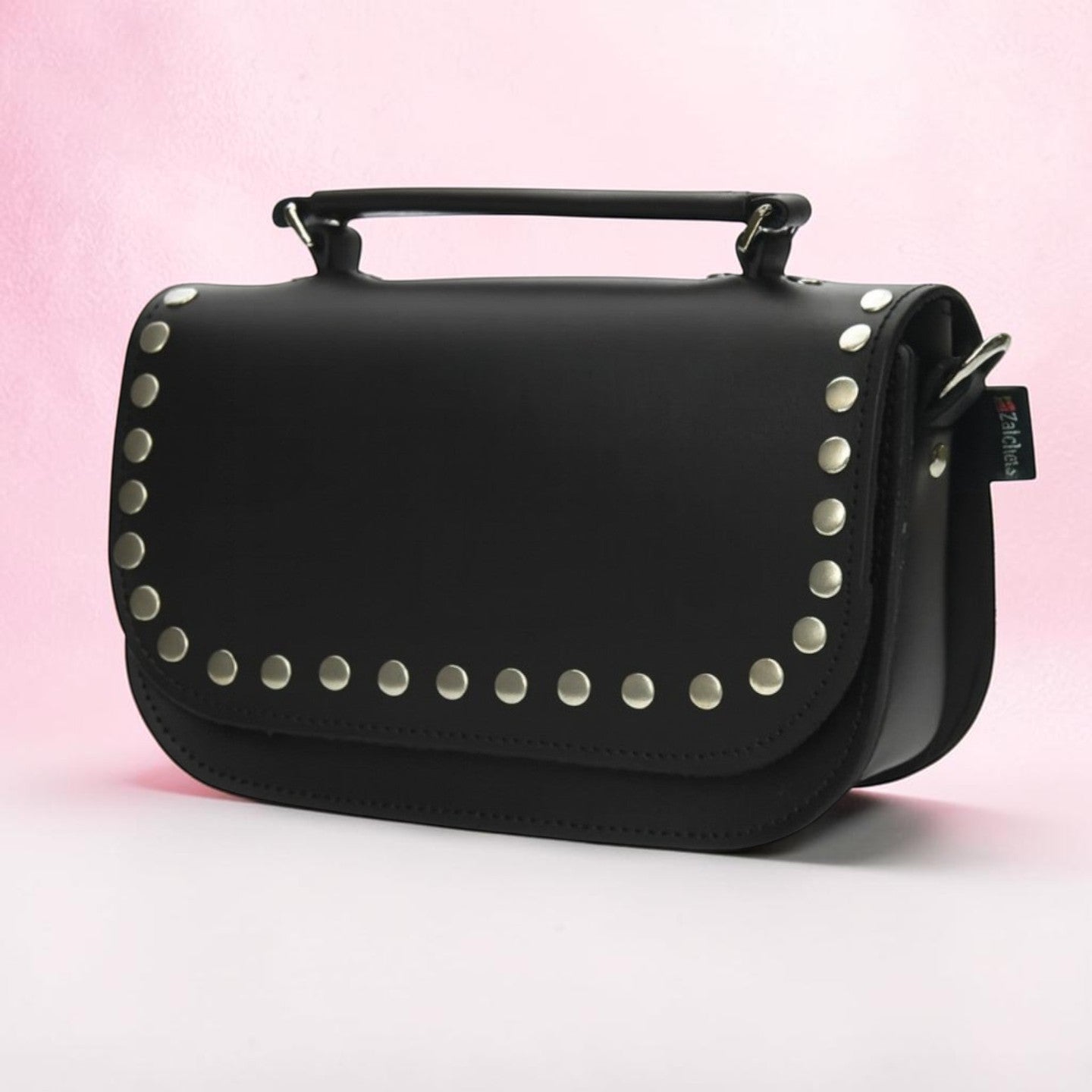 Aura Handmade Leather Bag - Black Studded