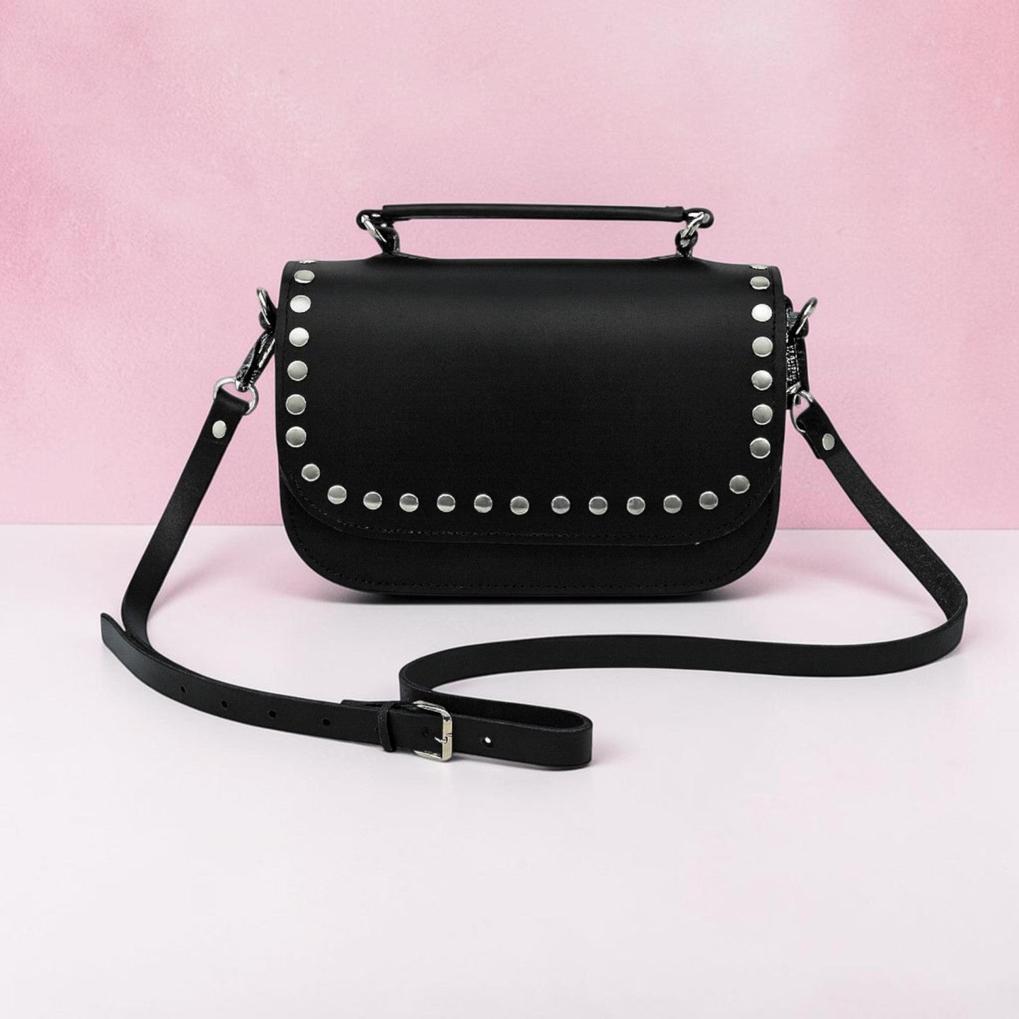 Aura Handmade Leather Bag - Black Studded