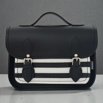 Leather Midi Satchel - Black & White Gothic Striped