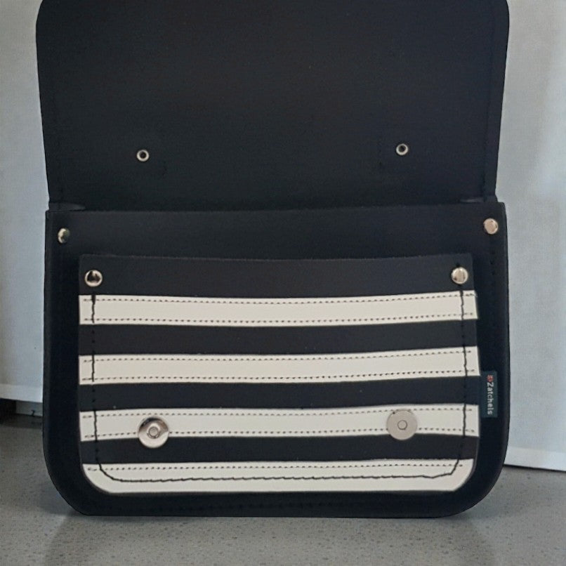 Leather Midi Satchel - Black & White Gothic Striped