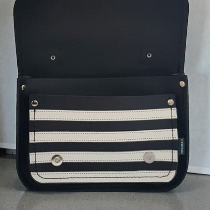 Leather Midi Satchel - Black & White Gothic Striped