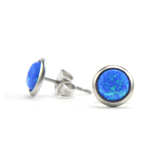Blue Opal & Surgical Steel Studs