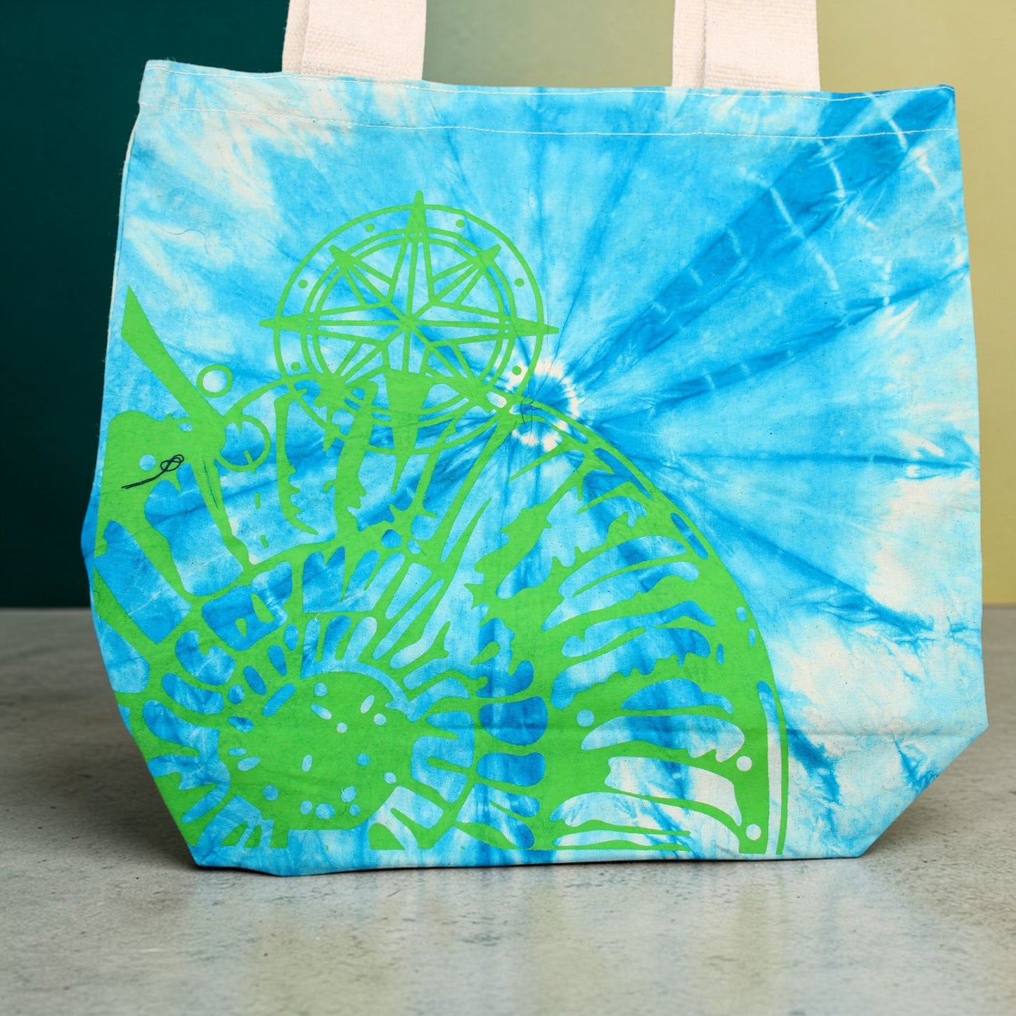 Blue & Green Sea Shell Tie-Dye Cotton Bag