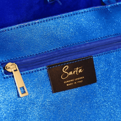 Camille Blue Metallic Italian Leather Tote Bag