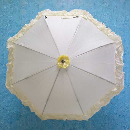 Boutique Triple Frill Stick Auto Umbrella:  Beige