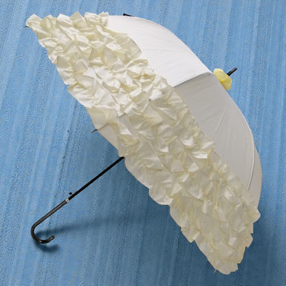 Boutique Triple Frill Stick Auto Umbrella:  Beige