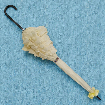 Boutique Triple Frill Stick Auto Umbrella:  Beige