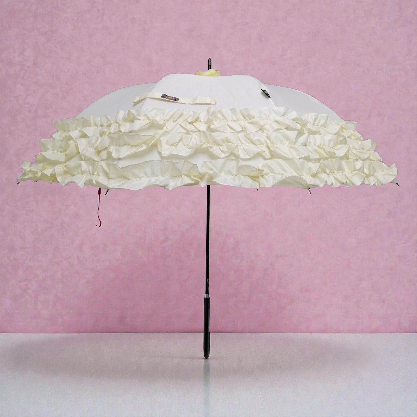 Boutique Triple Frill Stick Auto Umbrella:  Beige