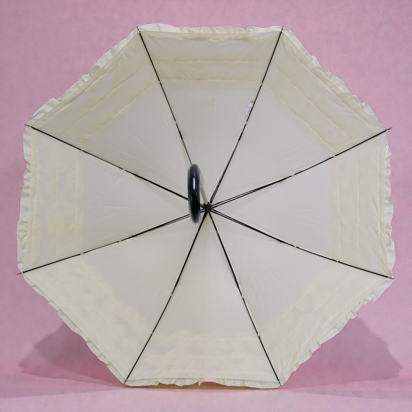 Boutique Triple Frill Stick Auto Umbrella:  Beige
