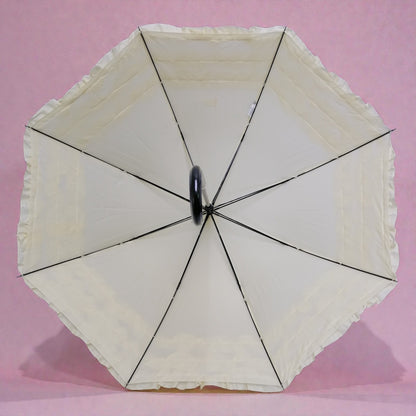 Boutique Triple Frill Stick Auto Umbrella:  Beige