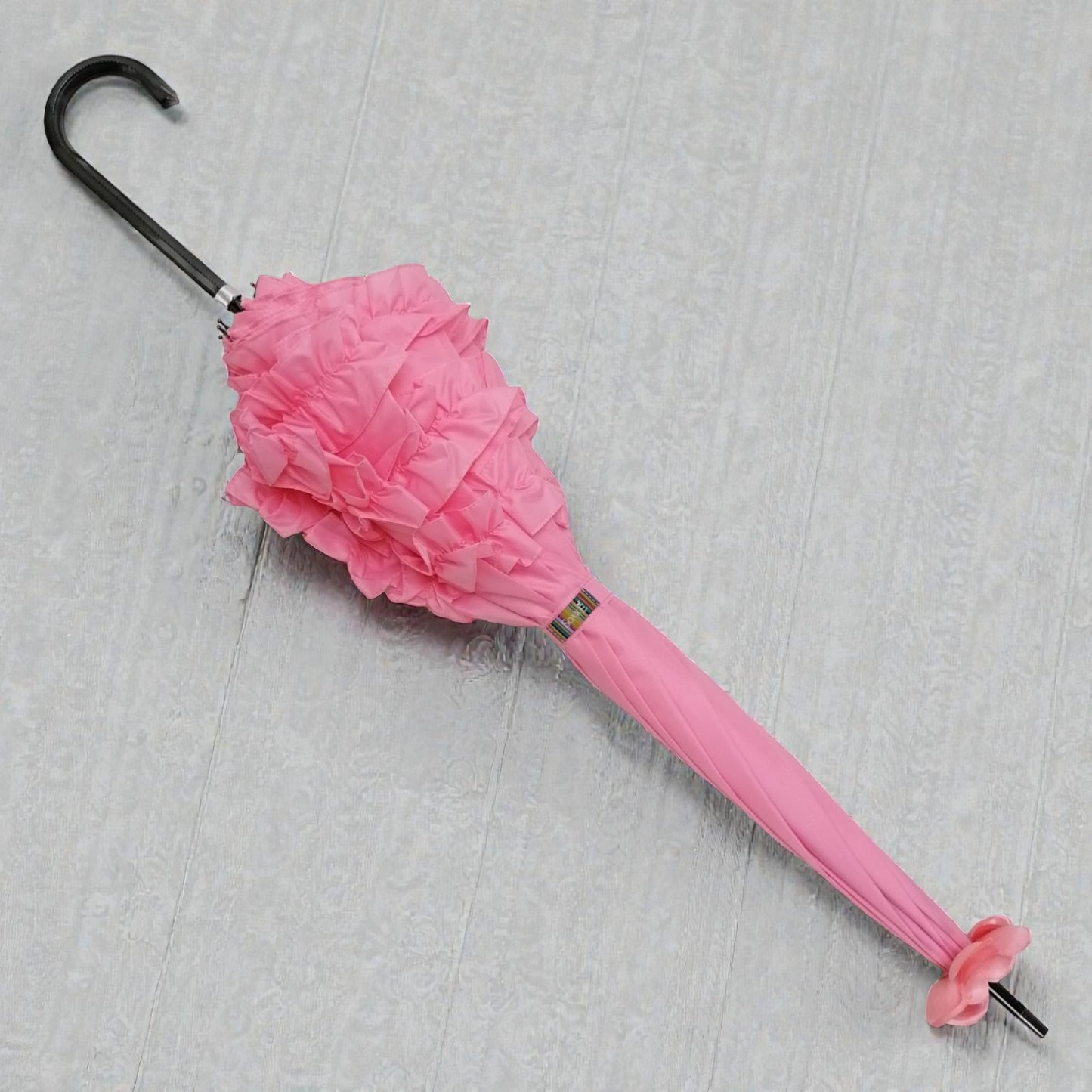 Boutique Triple Frill Stick Auto Umbrella:  Pink