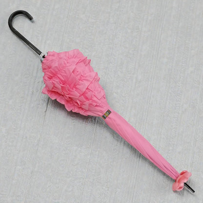 Boutique Triple Frill Stick Auto Umbrella:  Pink