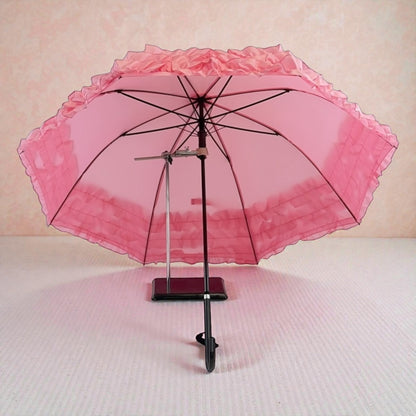 Boutique Triple Frill Stick Auto Umbrella:  Pink