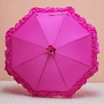 Boutique Triple Frill Stick Auto Umbrella: Rose Red