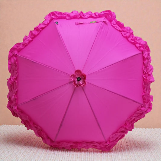 Boutique Triple Frill Stick Auto Umbrella: Rose Red