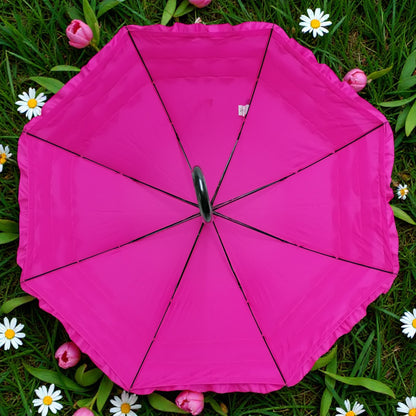 Boutique Triple Frill Stick Auto Umbrella: Rose Red