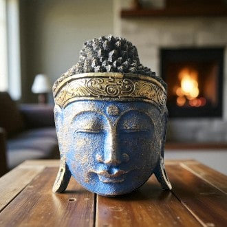 Decorative Buddha Head - Blue Shine Finish