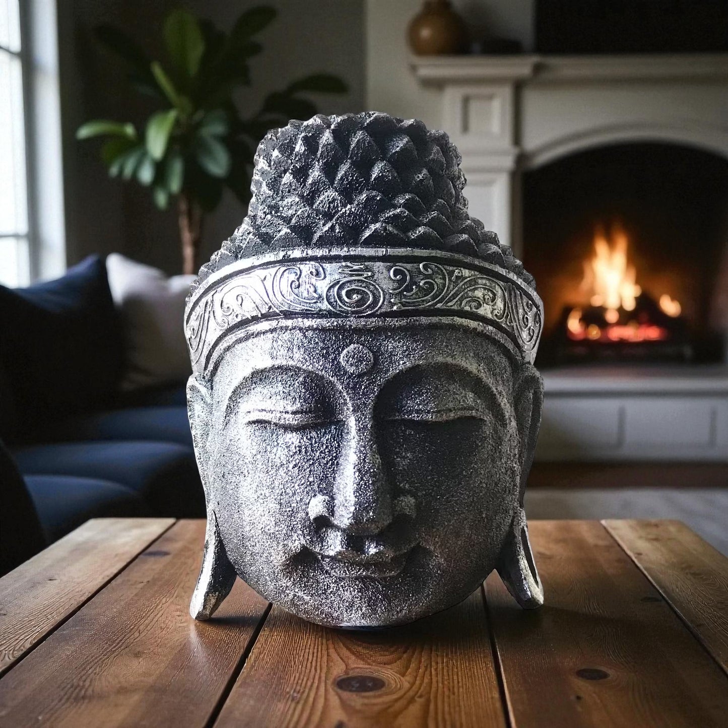 Decorative Buddha Head - Silver Shine Finish