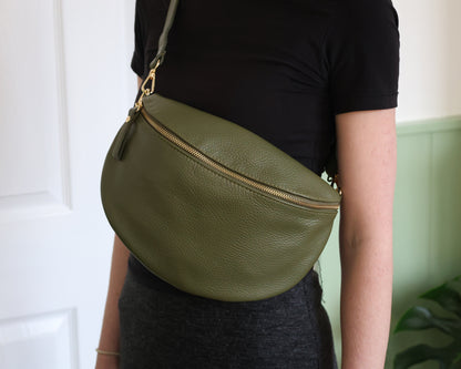 Olive Large Leather Bum Bag