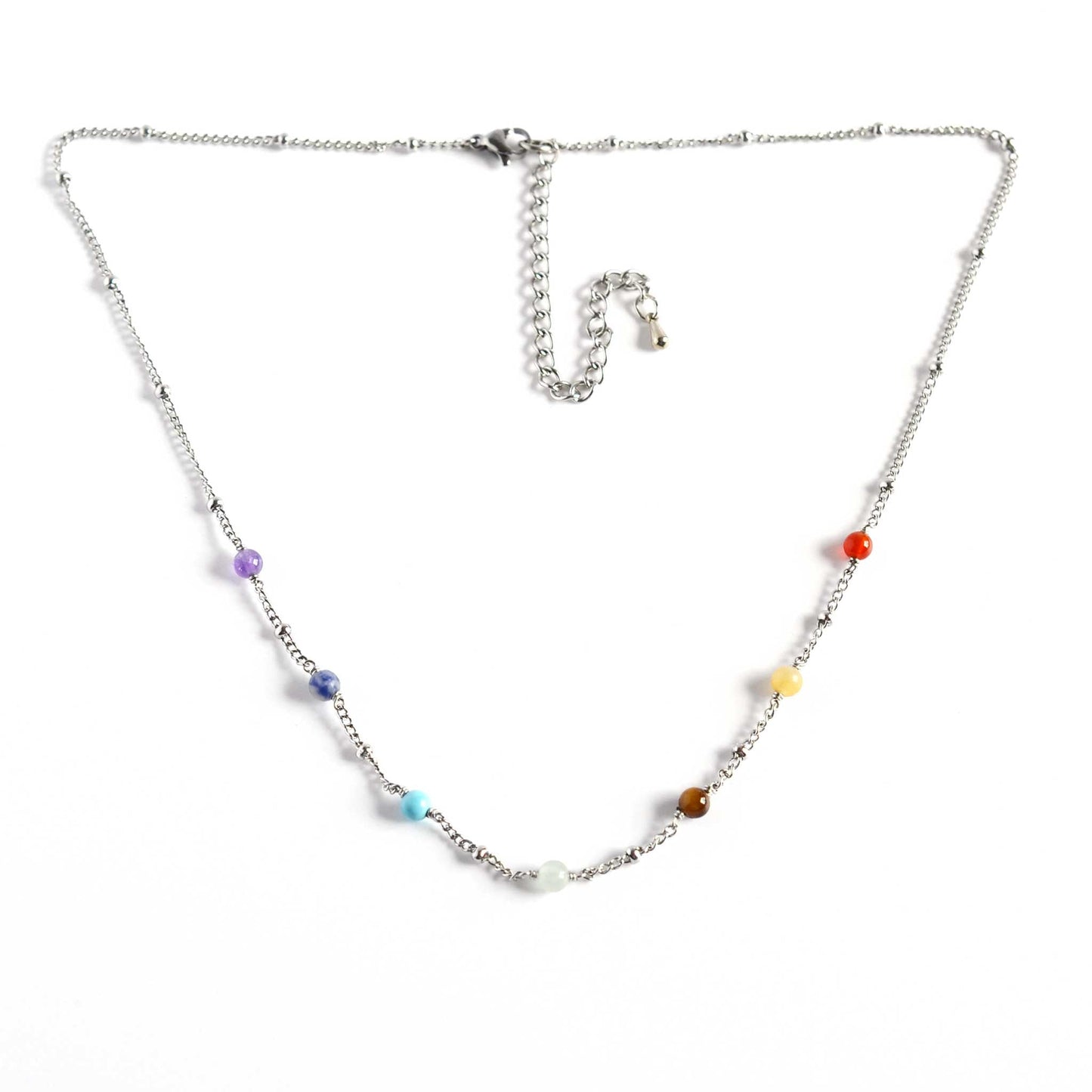 Necklace with colorful beads on a white background