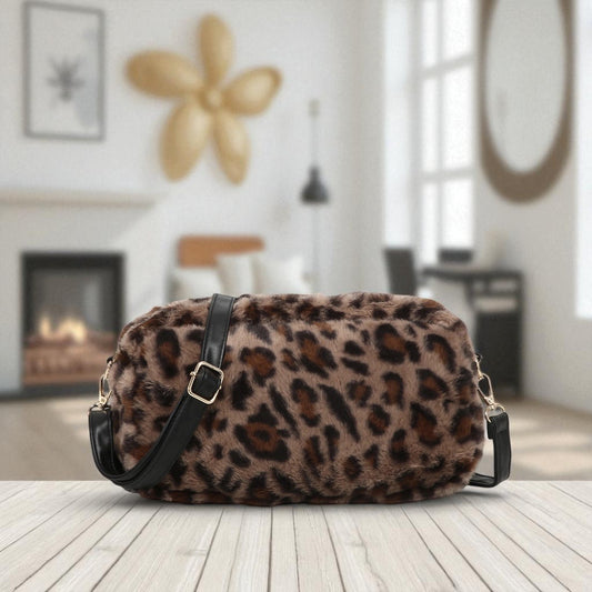 Coffee Leopard Faux Fur Crossbody Bag
