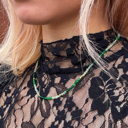 Milos Mixed Gemstone Beaded Necklace: Prehnite, Moss Agate & Green Aventurine