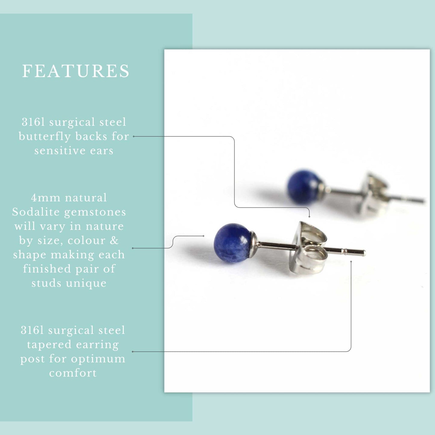 4mm Sodalite Ball Studs