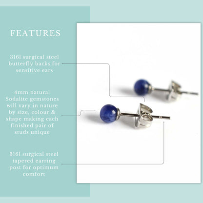 4mm Sodalite Ball Studs