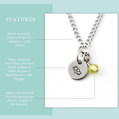 August Birthflower With Birthstone Necklace