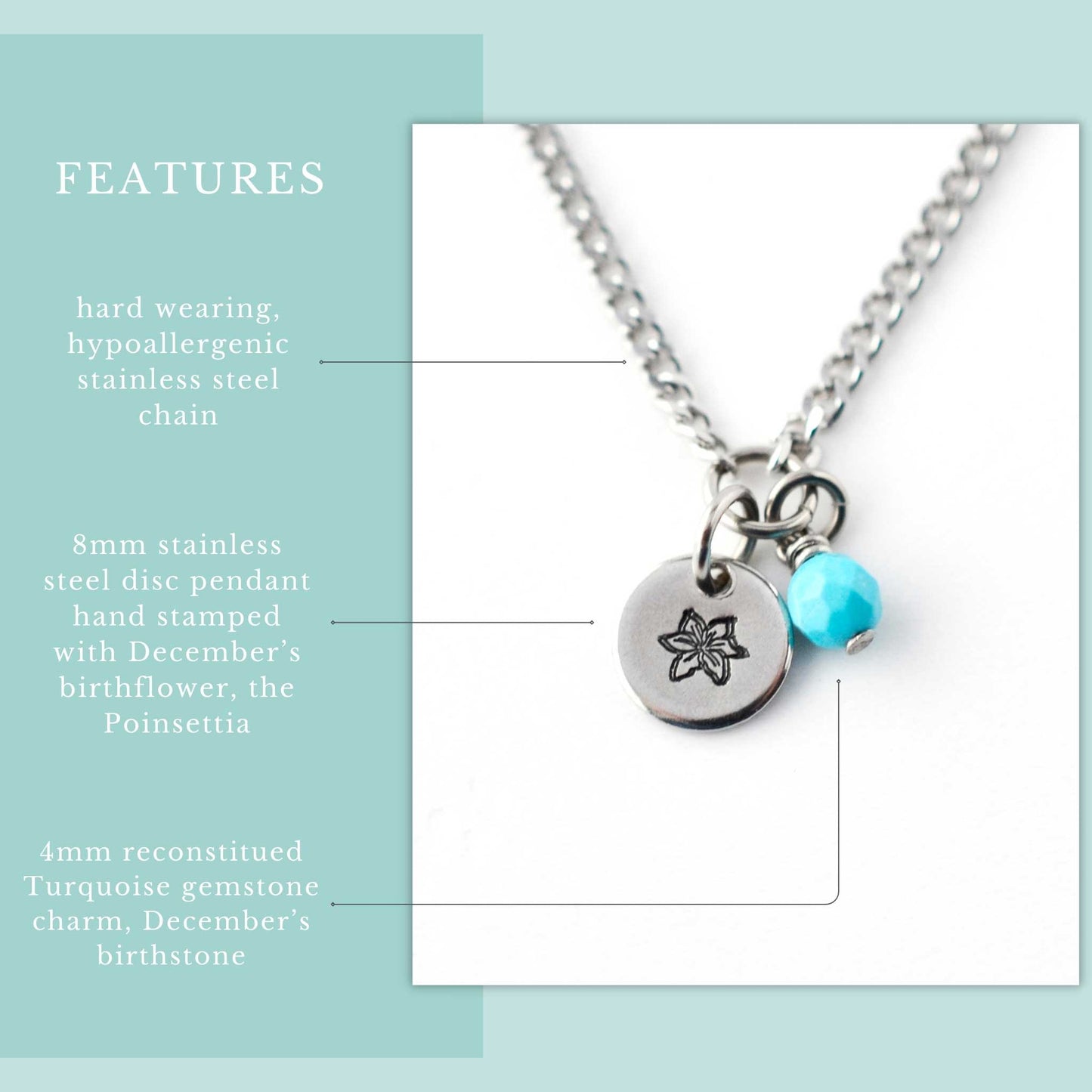 December Birthflower With Birthstone Necklace