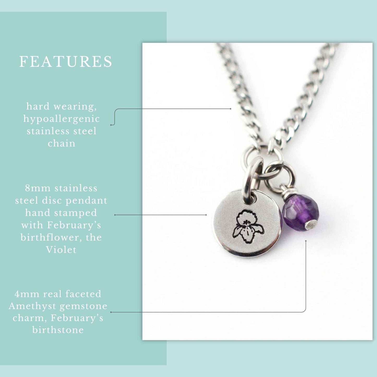 February Birthflower With Birthstone Necklace
