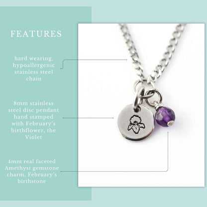 February Birthflower With Birthstone Necklace