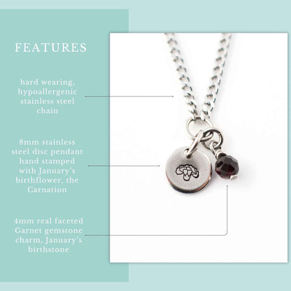 January Birthflower With Birthstone Necklace