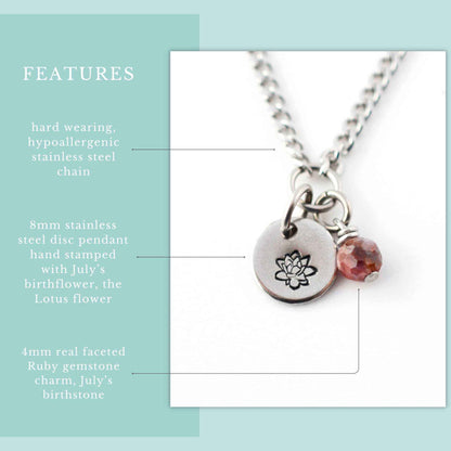 July Birthflower With Birthstone Necklace