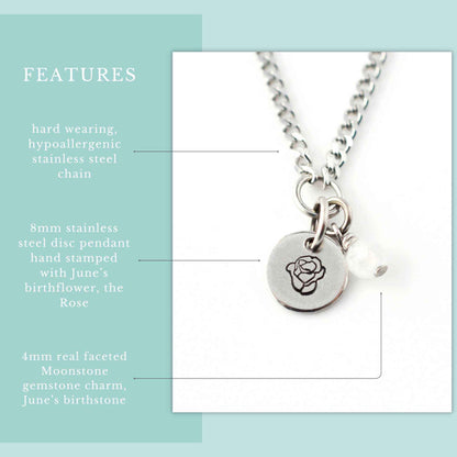 June Birthflower With Birthstone Necklace
