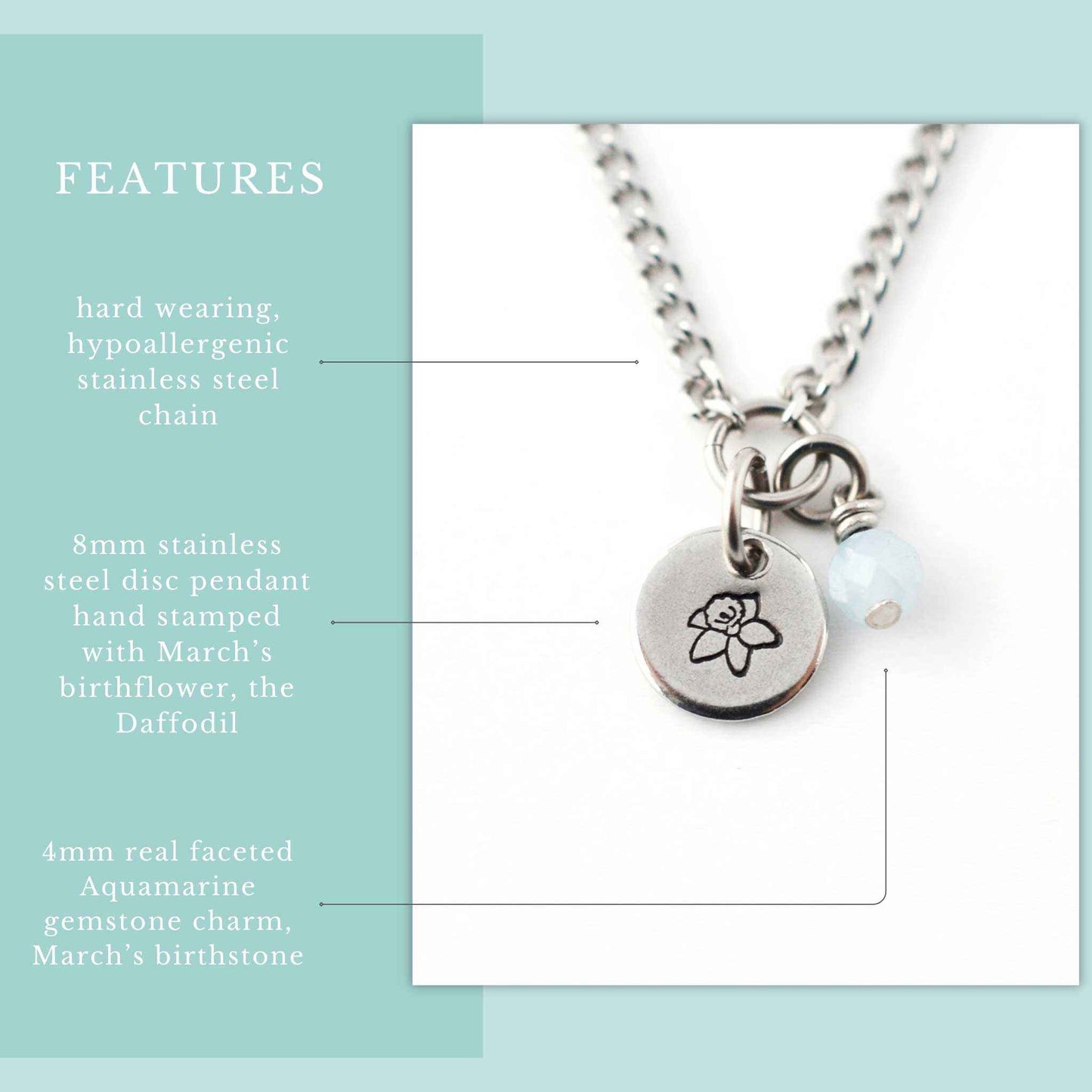 March Birthflower With Birthstone Necklace