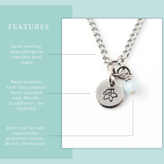 March Birthflower With Birthstone Necklace