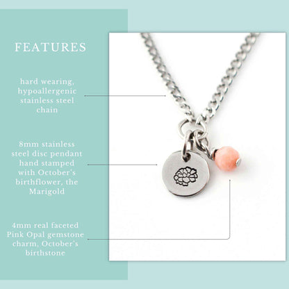 October Birthflower With Birthstone Necklace