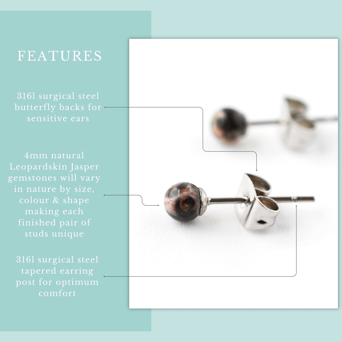 4mm Leopardskin Jasper Ball Studs