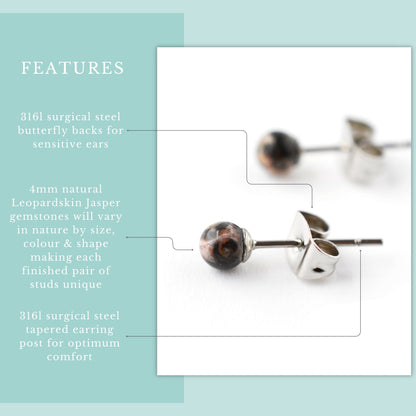 4mm Leopardskin Jasper Ball Studs
